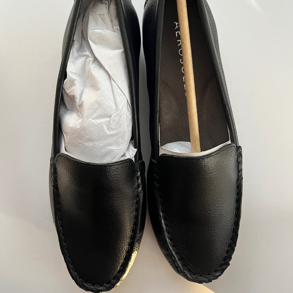 Aerosols Over Drive Black Leather Loafers 5.5